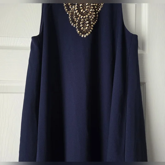 Lilly Pulitzer Navy Blue Embellished Neckline A-Line Trapeze Dress XS. Like new. - Picture 5 of 12